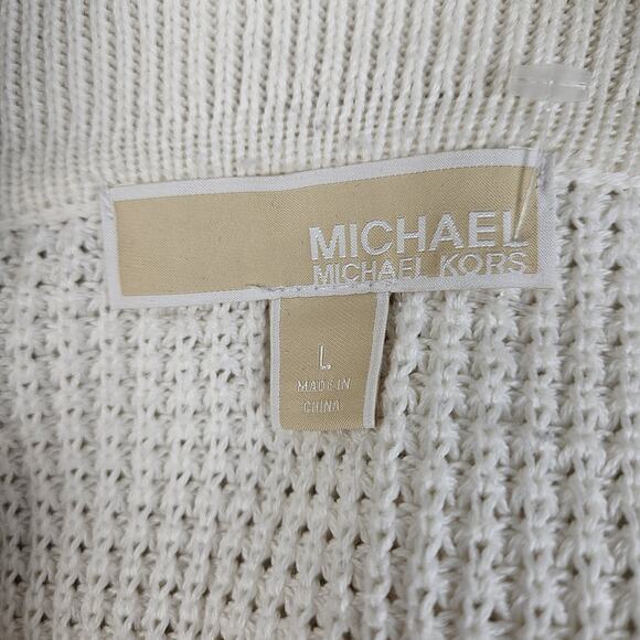 Michael Kors Womens Sweater Size Large Ivory Waffle Knit Turtleneck Oversized - Picture 3 of 6